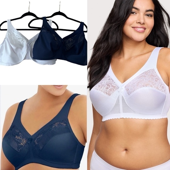 Glamorise Bundle of Two MagicLift Full Figure Support Bras Navy White size 42DD - Picture 1 of 14